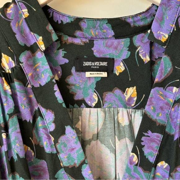 Nwt Zadig & Voltaire Floral Long Sleeve 
Reveal Roses Lavender Mini Blue Dress - Picture 6 of 9
